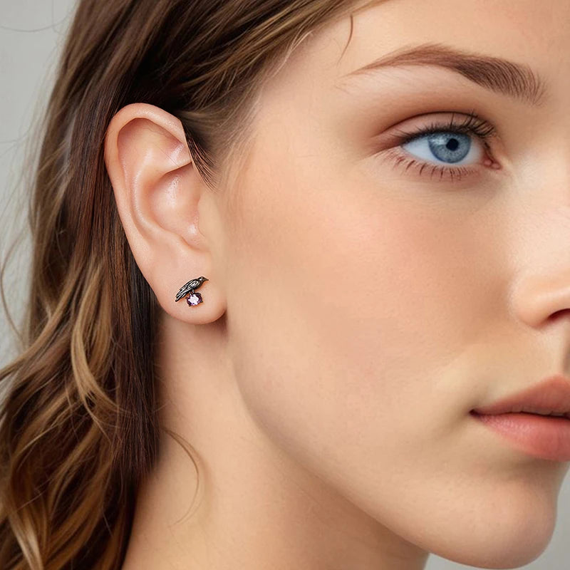 Boucles d'Oreilles Puces Corbeau en Argent 925