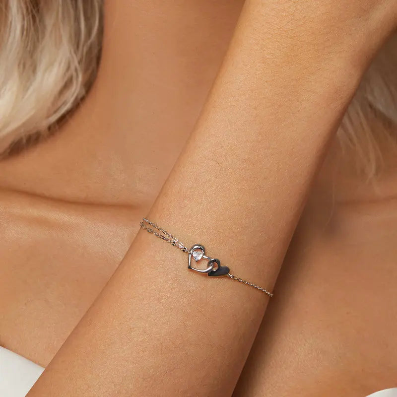 Bracelet Double Cœur en Argent 925