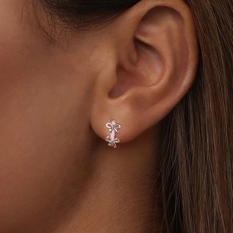 Créoles Nœud Rose en Argent 925