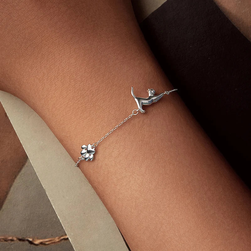 Bracelet à Breloque Chat en Argent 925