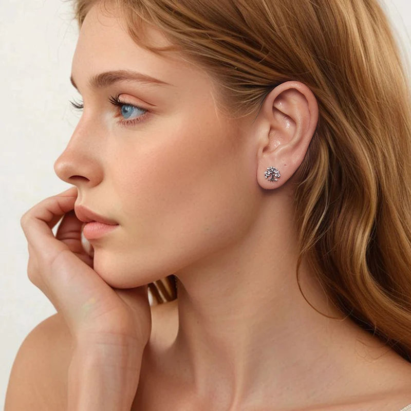 Boucles d'Oreilles Puces Arbre de Vie en Argent 925