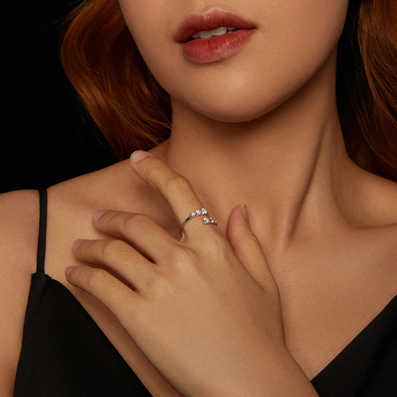 Bague Ajustable Moissanite Étincelante en Argent 925 avec Certificat