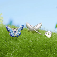 Boucles d'Oreilles Puces Papillon Bleu en Argent 925