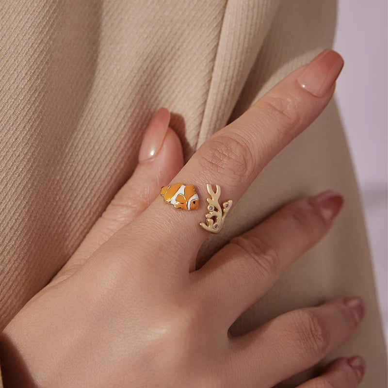Bague Ajustable Poisson-Clown en Argent 925