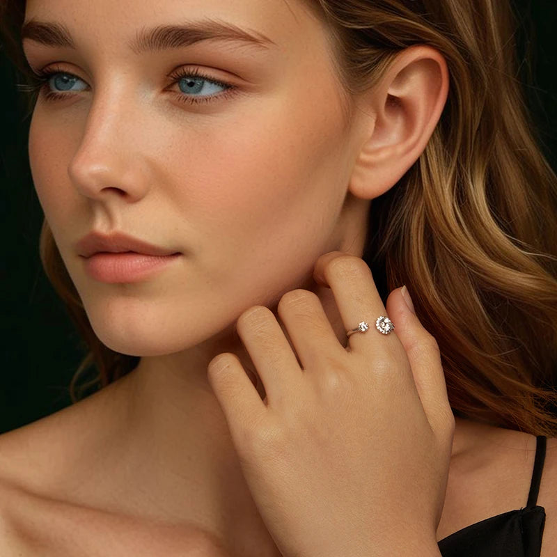 Bague Ajustable Moissanite Étincelante en Argent 925 avec Certificat