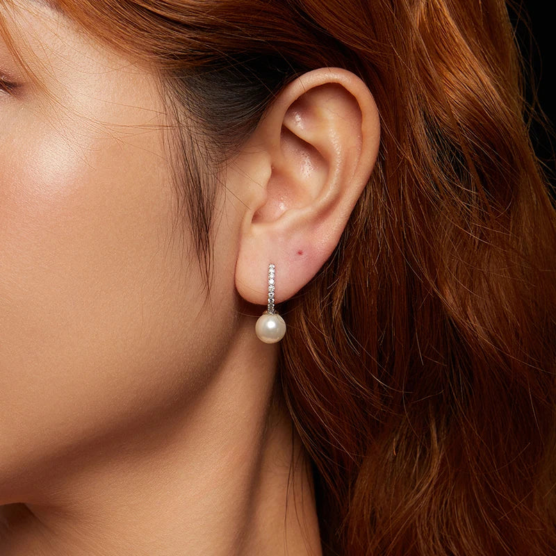 Créoles Perle et Moissanite en Argent 925 avec Certificat