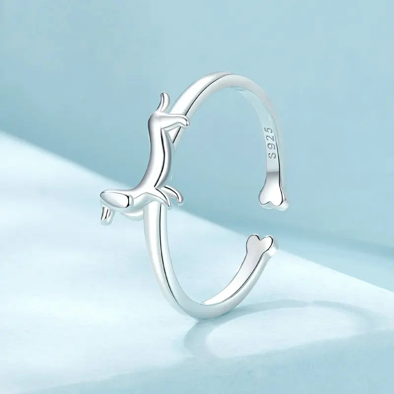 Bague Chien Teckel en Argent 925