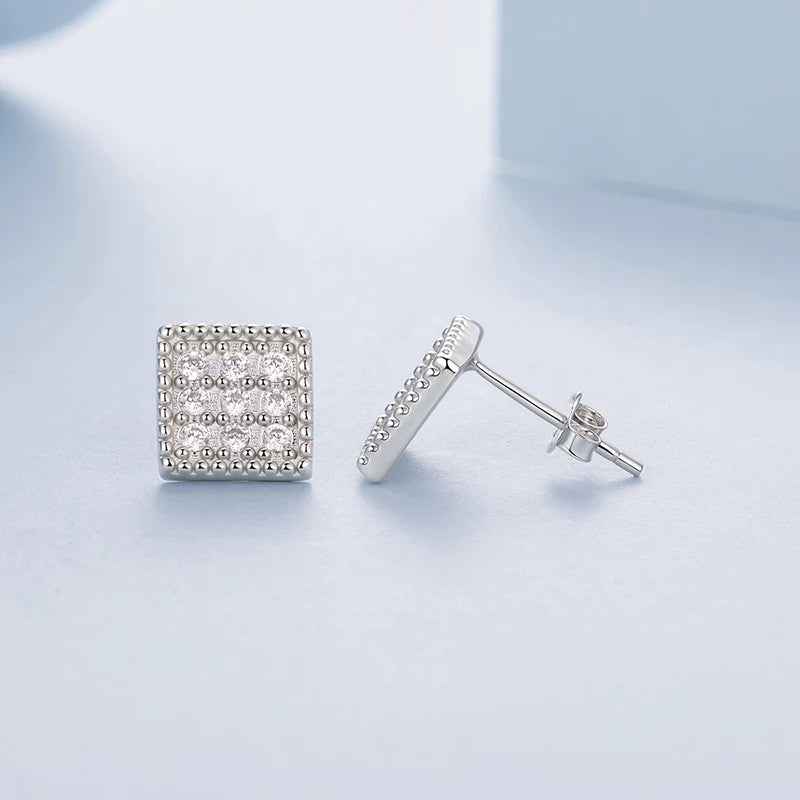 Boucles d'Oreilles Puces Carrées en Argent 925