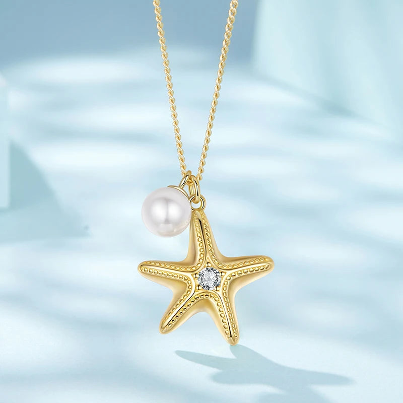 Collier Pendentif Étoile de Mer et Perle en Argent 925