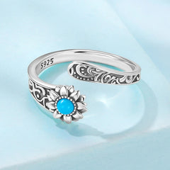 Bague Ajustable Tournesol Turquoise en Argent 925