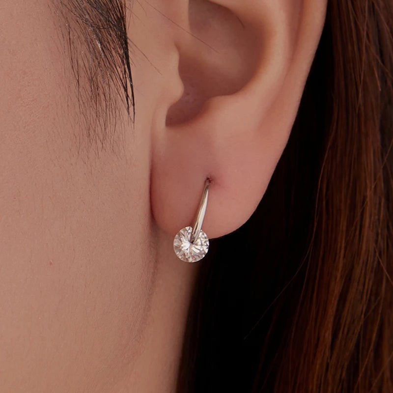 Boucles d'Oreilles Crochet Moissanite Rotative 1ct en Argent 925 avec Certificats