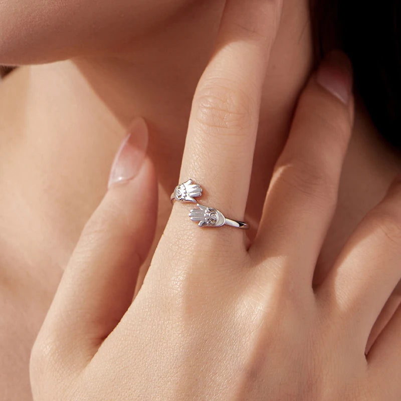 Bague Ajustable Main de Fatma Protectrice en Argent 925