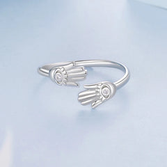 Bague Ajustable Main de Fatma Protectrice en Argent 925