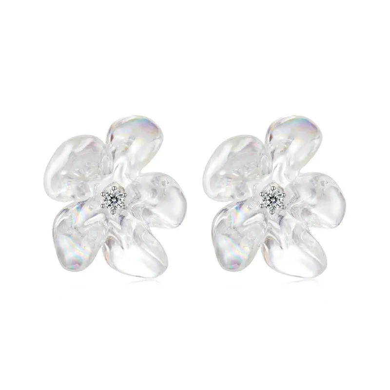 Boucles d'Oreilles Puces Fleur Fraîche en Argent 925