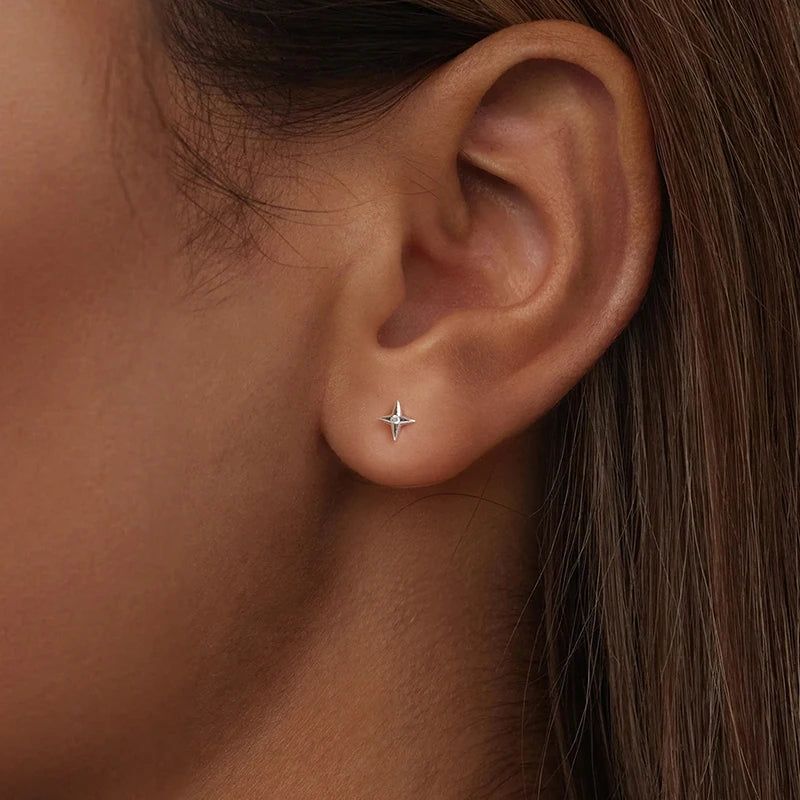 Boucles d'Oreilles Puces Traversantes Étoile en Argent 925