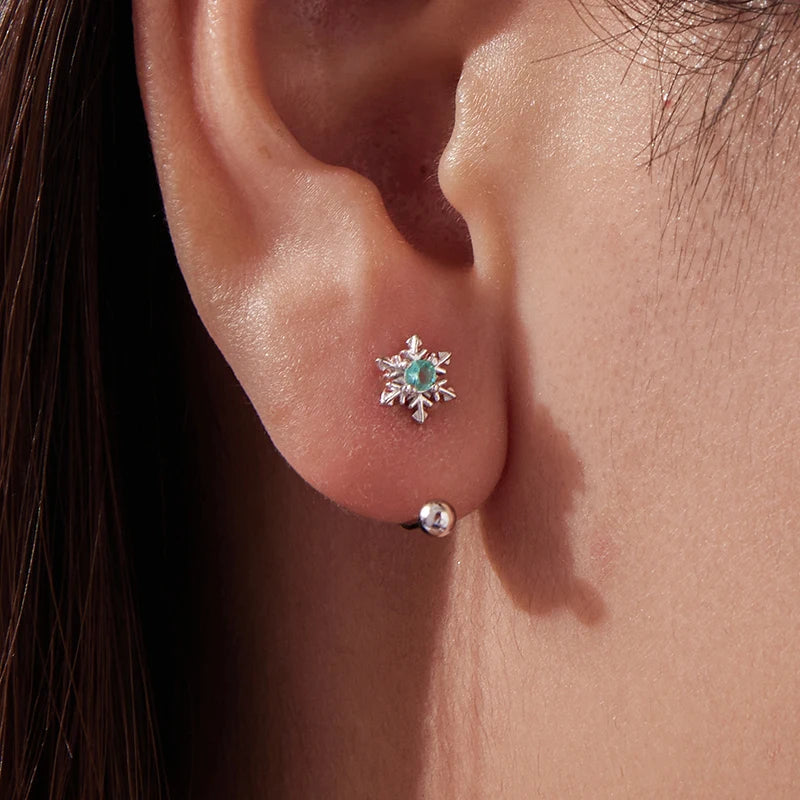 Boucles d'Oreilles Traversantes Flocon de Neige en Argent 925