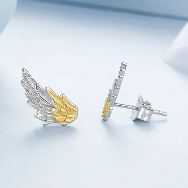 Boucles d'Oreilles Puces Ailes Or et Argent en Argent 925