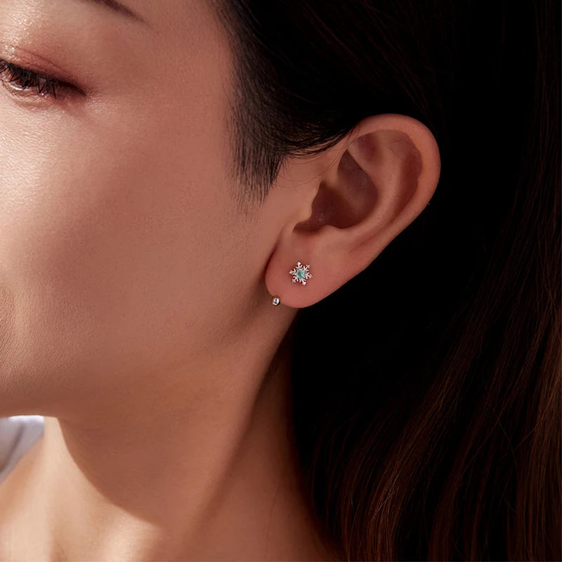 Boucles d'Oreilles Traversantes Flocon de Neige en Argent 925