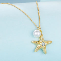 Collier Pendentif Étoile de Mer et Perle en Argent 925
