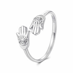 Bague Ajustable Main de Fatma Protectrice en Argent 925