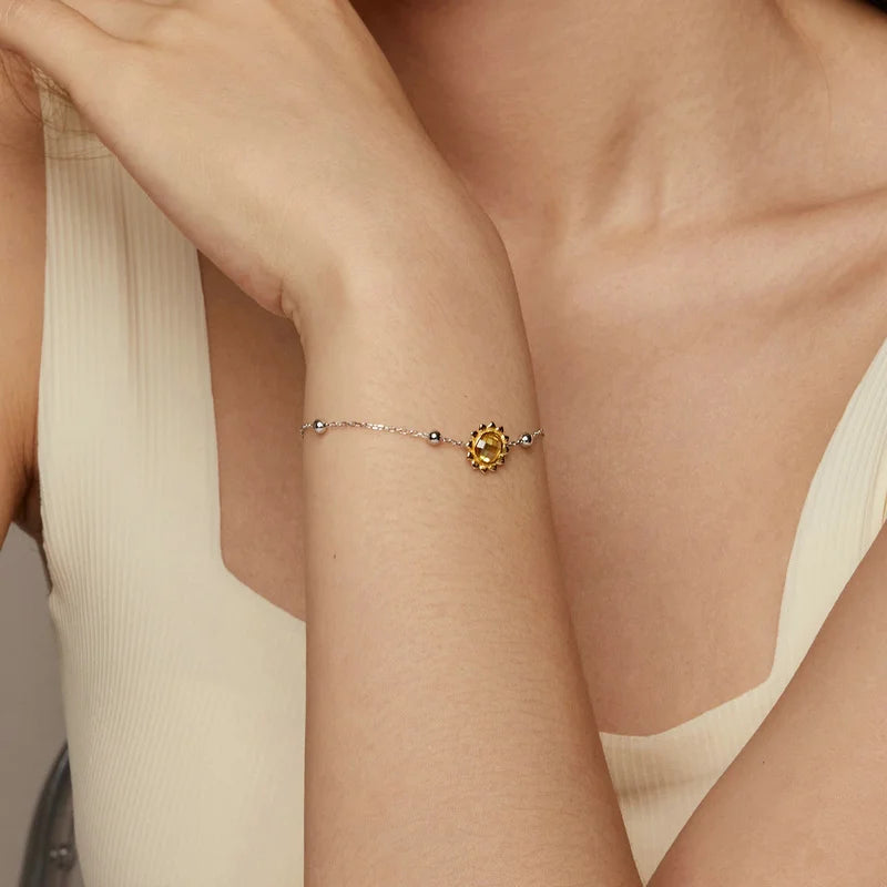 Bracelet à Breloque Tournesol en Argent 925