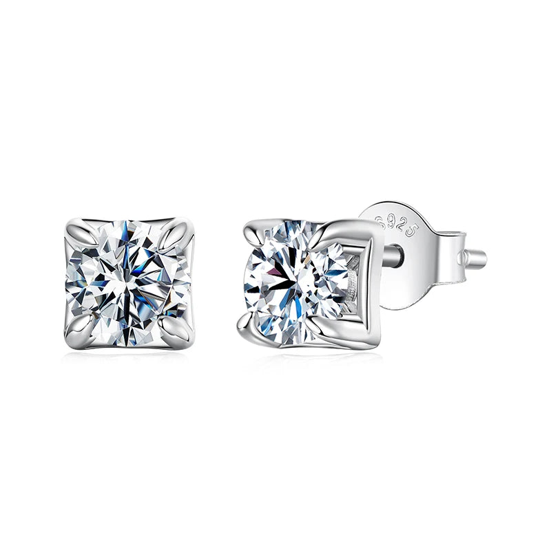 Boucles d'Oreilles Puces Moissanite Taille Carrée 0,5ct en Argent 925