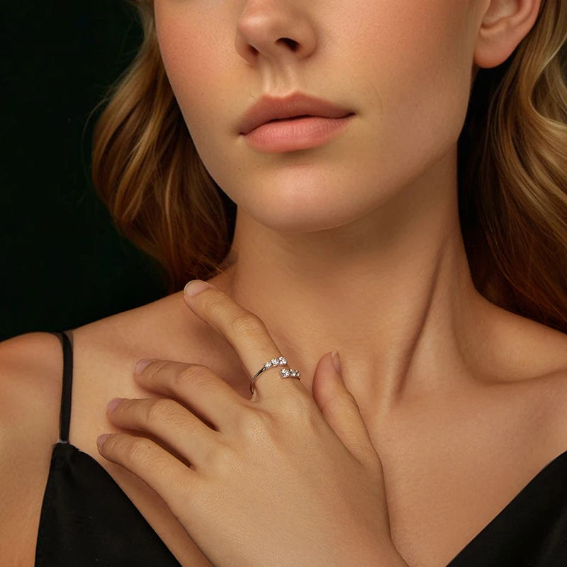 Bague Ajustable Moissanite Étincelante en Argent 925 avec Certificat