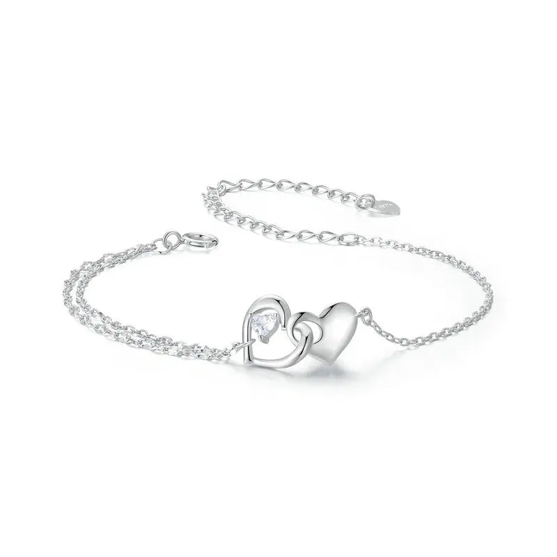 Bracelet Double Cœur en Argent 925