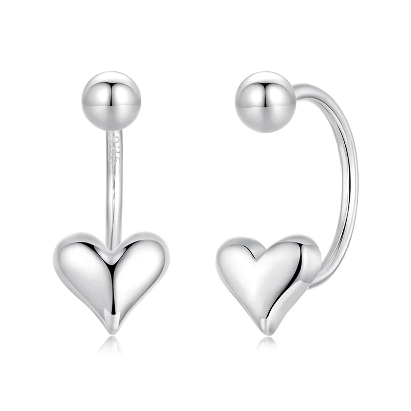 Boucles d'Oreilles Puces Cœur Portées à l'Envers en Argent 925