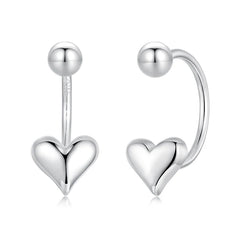 Boucles d'Oreilles Puces Cœur Portées à l'Envers en Argent 925