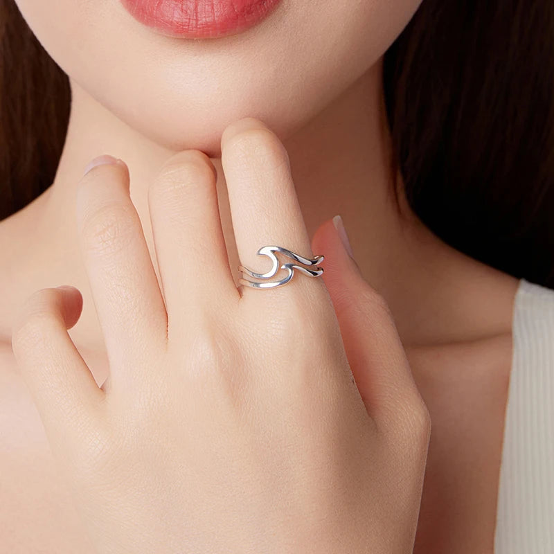 Bague Double Rang Vague Océan en Argent 925