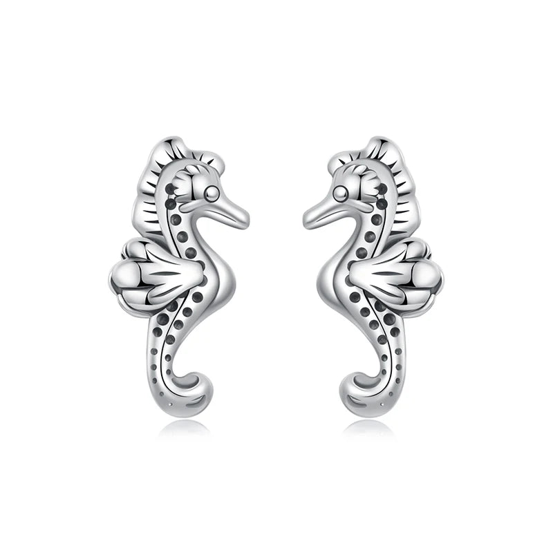 Boucles d'Oreilles Puces Hippocampe en Argent 925