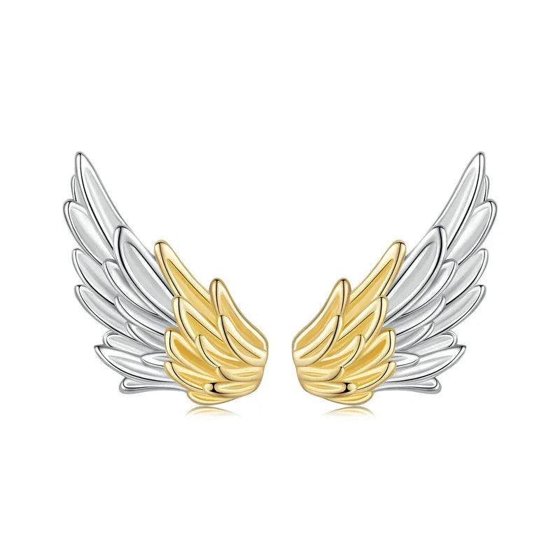 Boucles d'Oreilles Puces Ailes Or et Argent en Argent 925