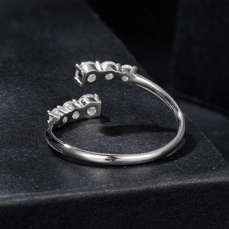 Bague Ajustable Moissanite Étincelante en Argent 925 avec Certificat
