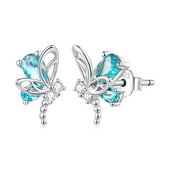 Boucles d'Oreilles Puces Libellule en Argent 925