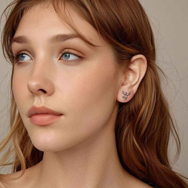 Boucles d'Oreilles Puces Phénix en Argent 925