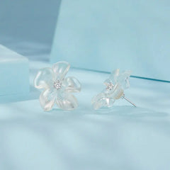 Boucles d'Oreilles Puces Fleur Fraîche en Argent 925
