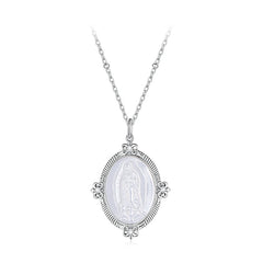 Collier Vierge Marie Nacre Blanche en Argent 925