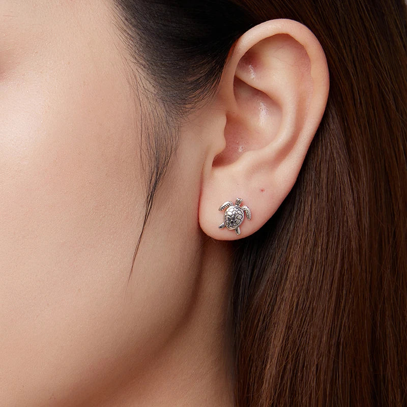 Boucles d'Oreilles Puces Tortue de Mer en Argent 925