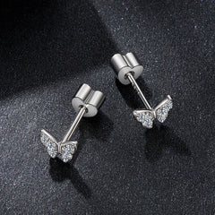 Boucles d'Oreilles Puces Papillon Moissanite en Argent 925 avec Certificat