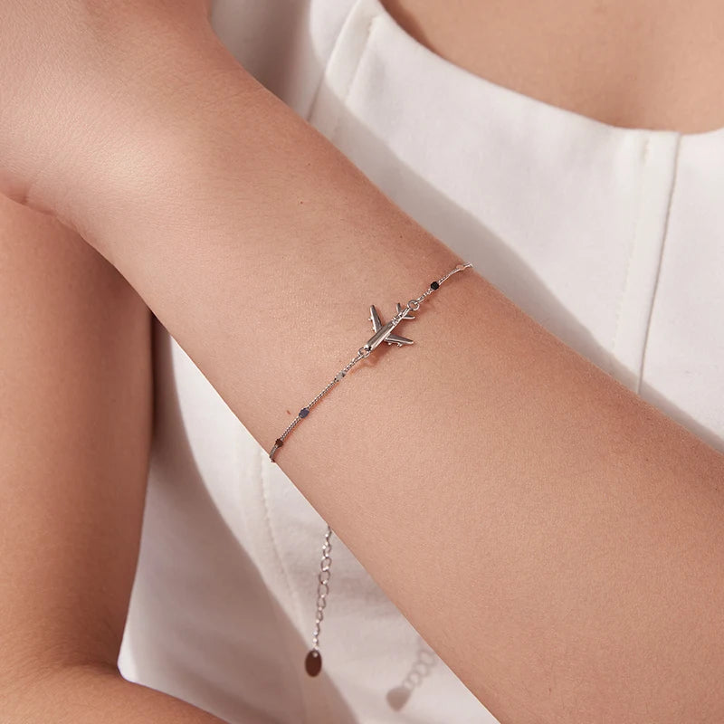 Bracelet Avion Voyage en Argent 925