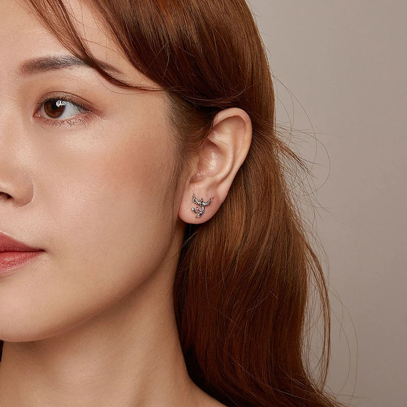 Boucles d'Oreilles Puces Phénix en Argent 925