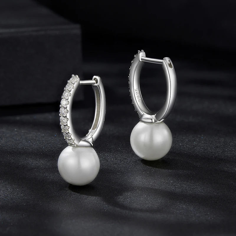 Créoles Perle et Moissanite en Argent 925 avec Certificat