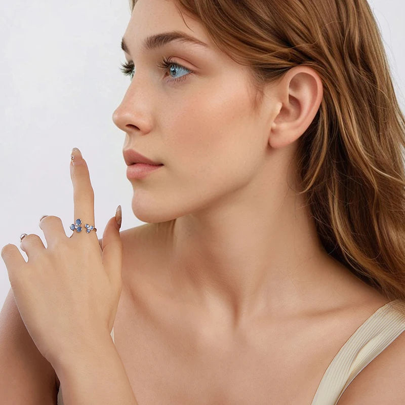 Bague Fleur Bleue en Argent 925