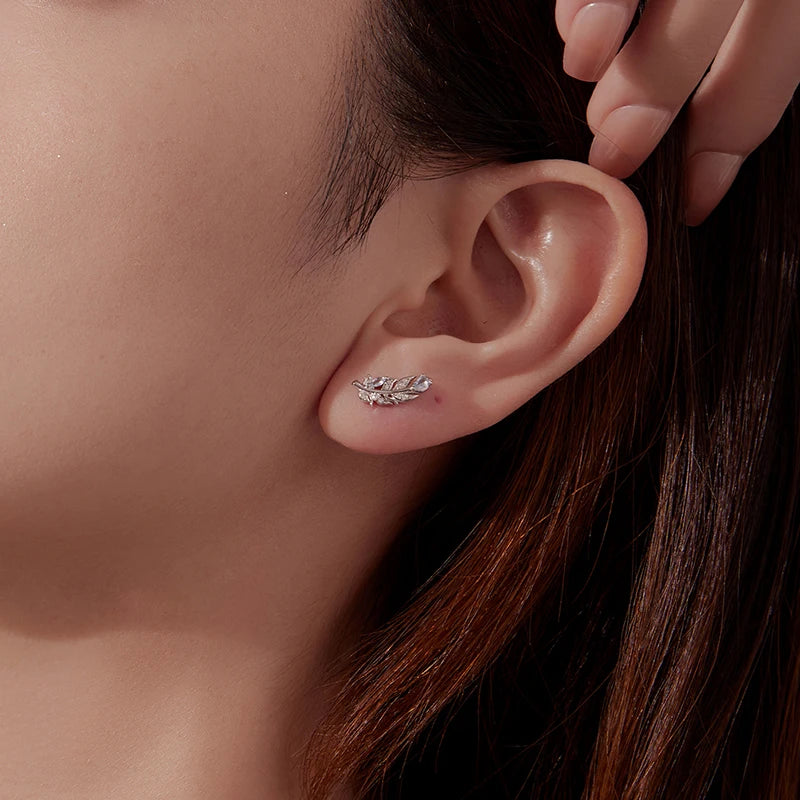 Boucles d'Oreilles Puces Plume de Givre en Argent 925