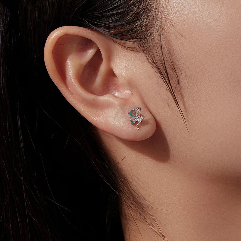 Boucles d'Oreilles Puces Libellule en Argent 925