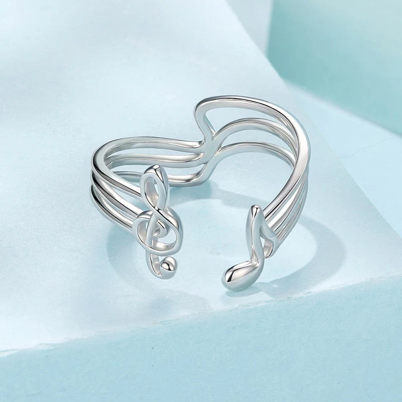 Bague Ajustable Note de Musique en Argent 925