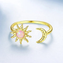 Bague Ajustable Soleil et Lune Opale en Argent 925
