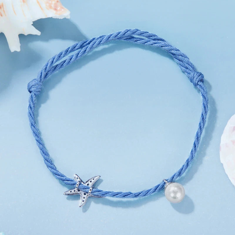 Bracelet Perles Coquillage et Étoile de Mer en Argent 925