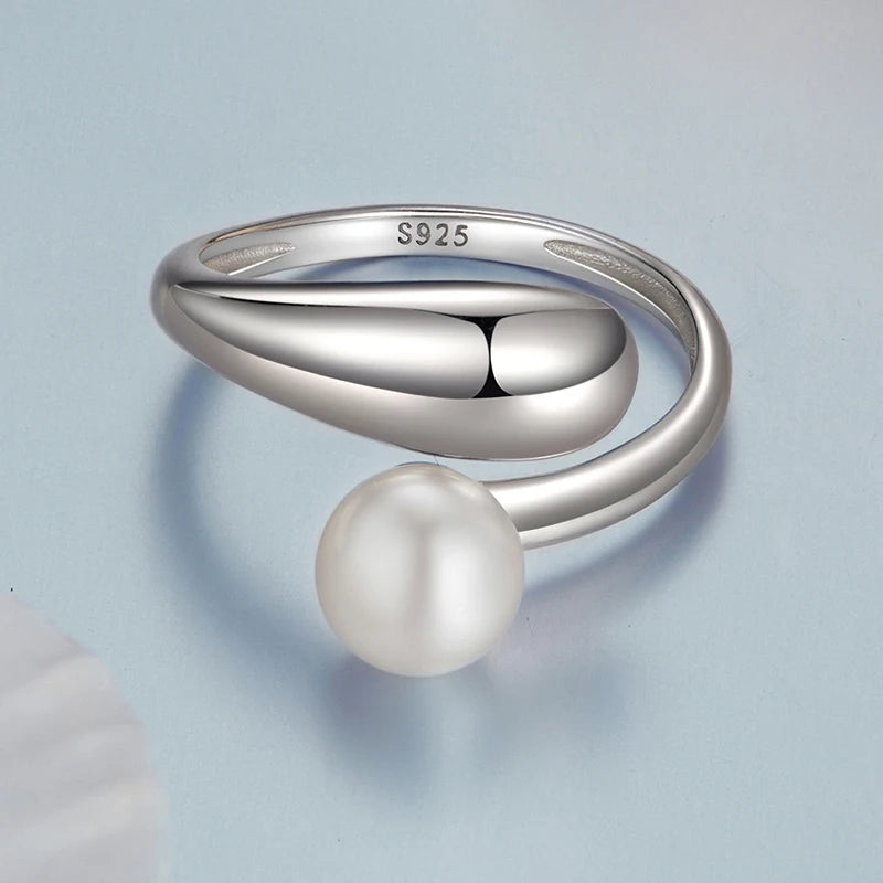Bague Ajustable Perle Coquillage en Argent 925